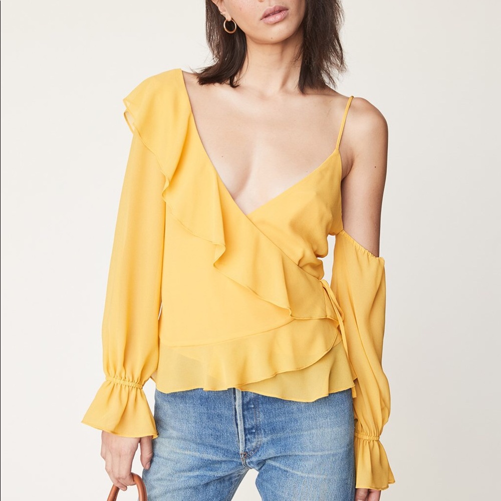 LPA - Yellow Asymmetrical Ruffle Wrap Top